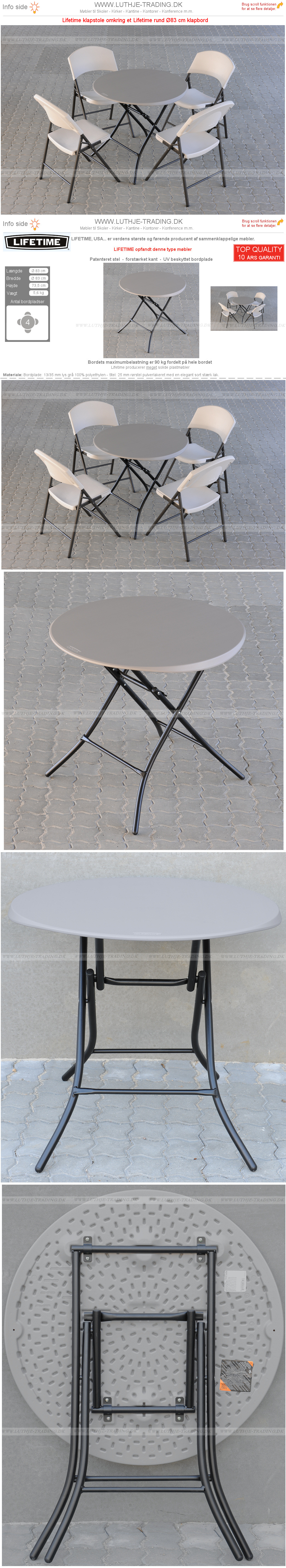 Rundt bord opstilling med Lifetime Ø83 cm og klapstole